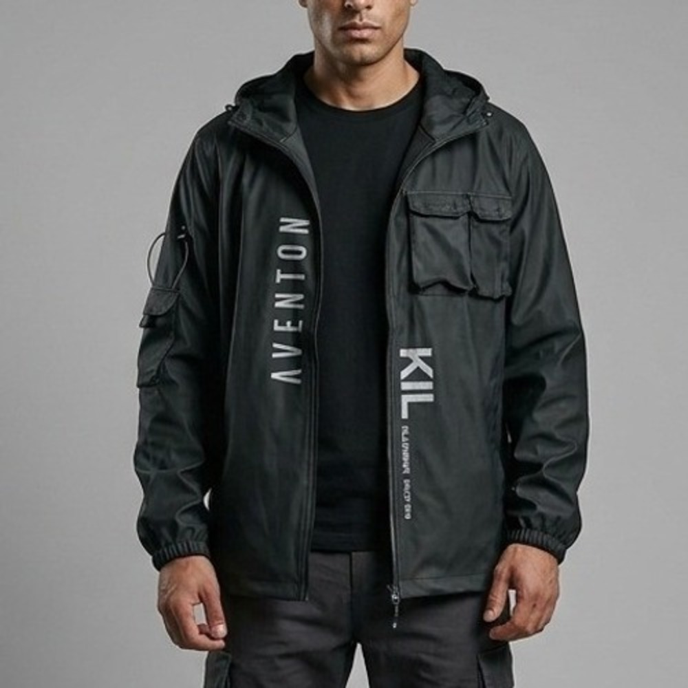 Killwinner x Aventon Mens Techwear Windbreaker Jacket Black Reflective Cargo L‎